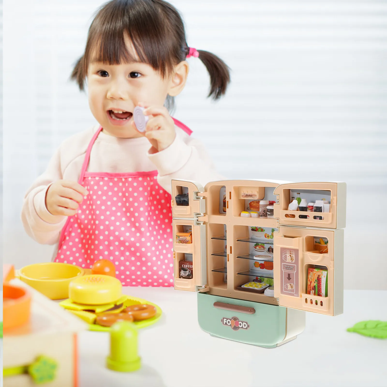 1セットミニ冷蔵庫セット模擬冷蔵庫キッチンミニチュア食品アクセサリー子供用プレイハウス装飾リアルなミニ