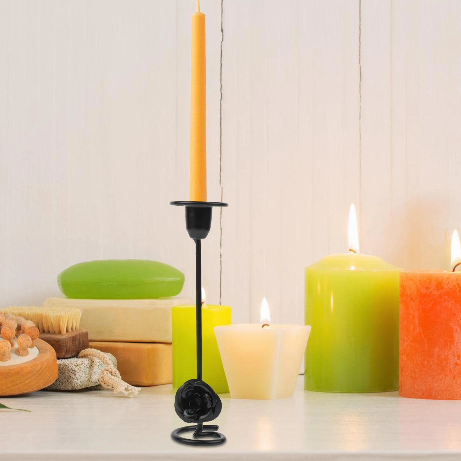

Elegant Iron Holder Black Tall Decorative Taper Stand for Dinner Festival Wedding Centerpiece Table LED Lighting