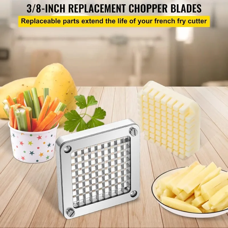 Replacement Chopper Blade, 3/8 inch, 3 PCS French Fry Blade Assembly with 6 Extra Knives, Stainless Steel Dicer Parts and Push