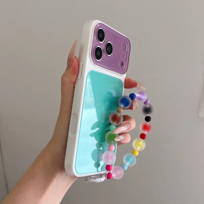 Luxury Dopamine Color-Block Chain Phone Case for IPhone 18 13 14 15 16 17 Pro Max Candy-colored Chain Glass Back Shockproof Case - view 5