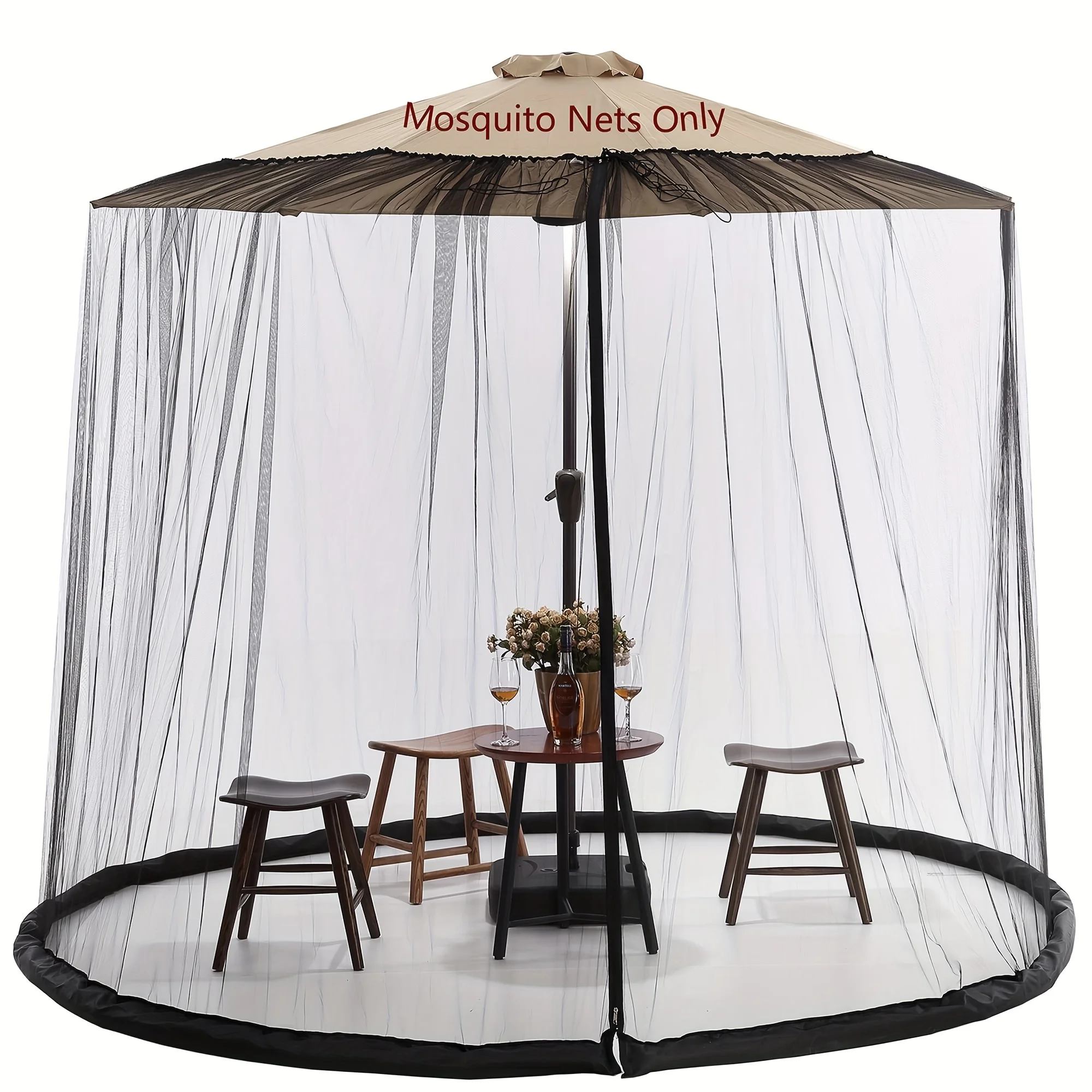 2027 New Patio Mosquito Net with Zipper Door and Water Pipe, Suitable for Outdoor Patio Camping. (Curtain Included). brown