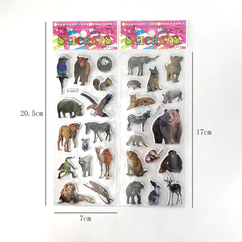 12 Sheets/set 3D Real Wild Animal Stickers Toys For Children Scrapbook Laptop Notebook Tiger Lion Horse Sticker Gift