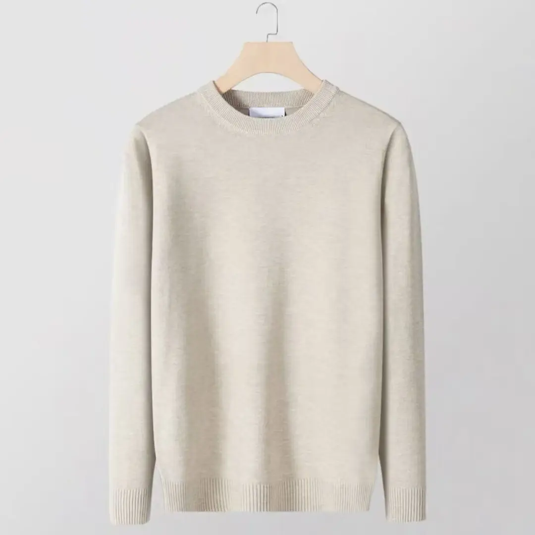 メンズ薄手ニットセーター カジュアル 長袖 丸首 無地 冬 ファッション ポリエステル混紡 快適フィット スウェットシャツ