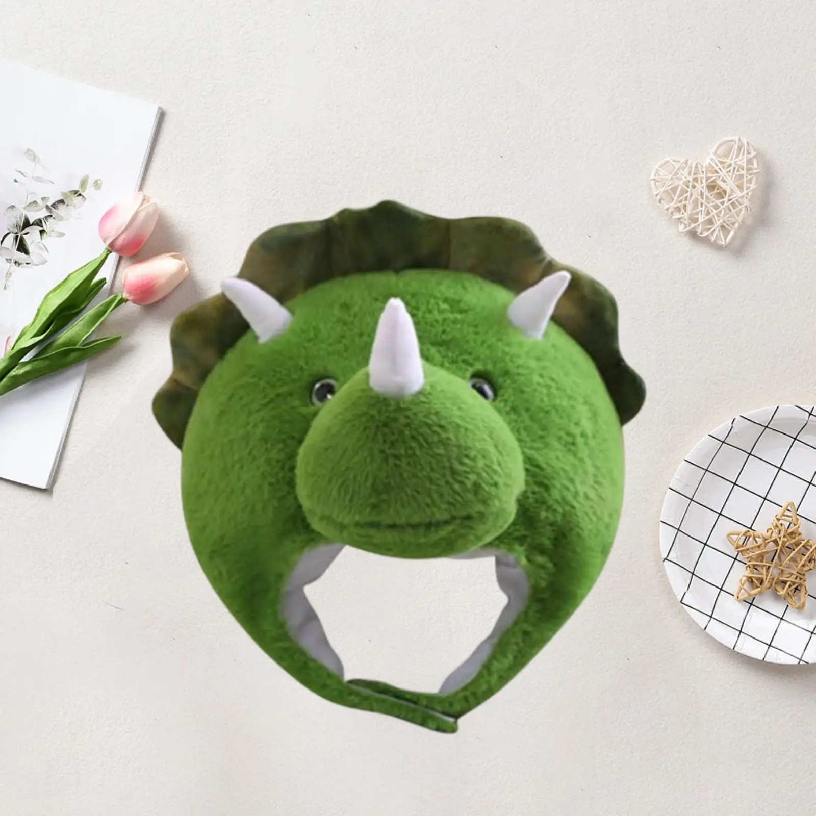 Triceratops Cappello per la testa Cosplay Divertente e carino Novità Decor Copricapo Costume per spettacoli di compleanno Festa in maschera