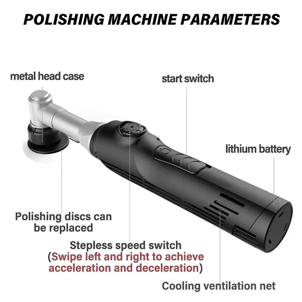 Cordless Mini Car Polisher 12V Battery-powered Polishing Machine Car Body Detailling Polishing RO/DA Tools 5000rpm & 2 Battery