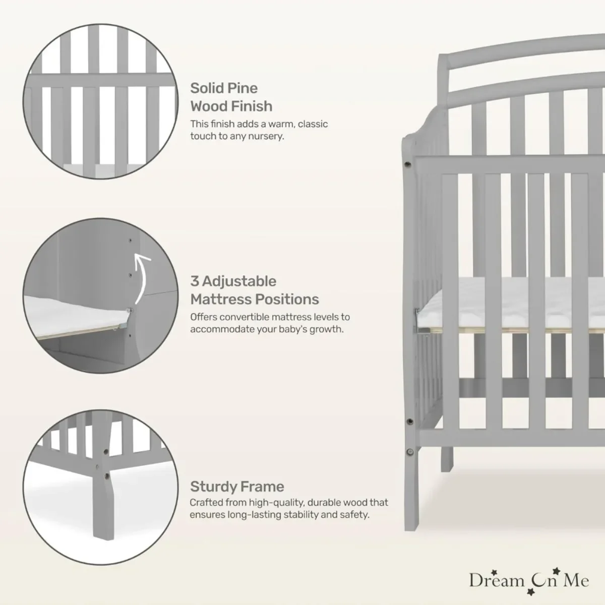 3-in-1 Convertible Mini Crib with Storage Drawer | 3-Level Mattress Height & Twin Bed Converter | Space-Saving Nursery Essential
