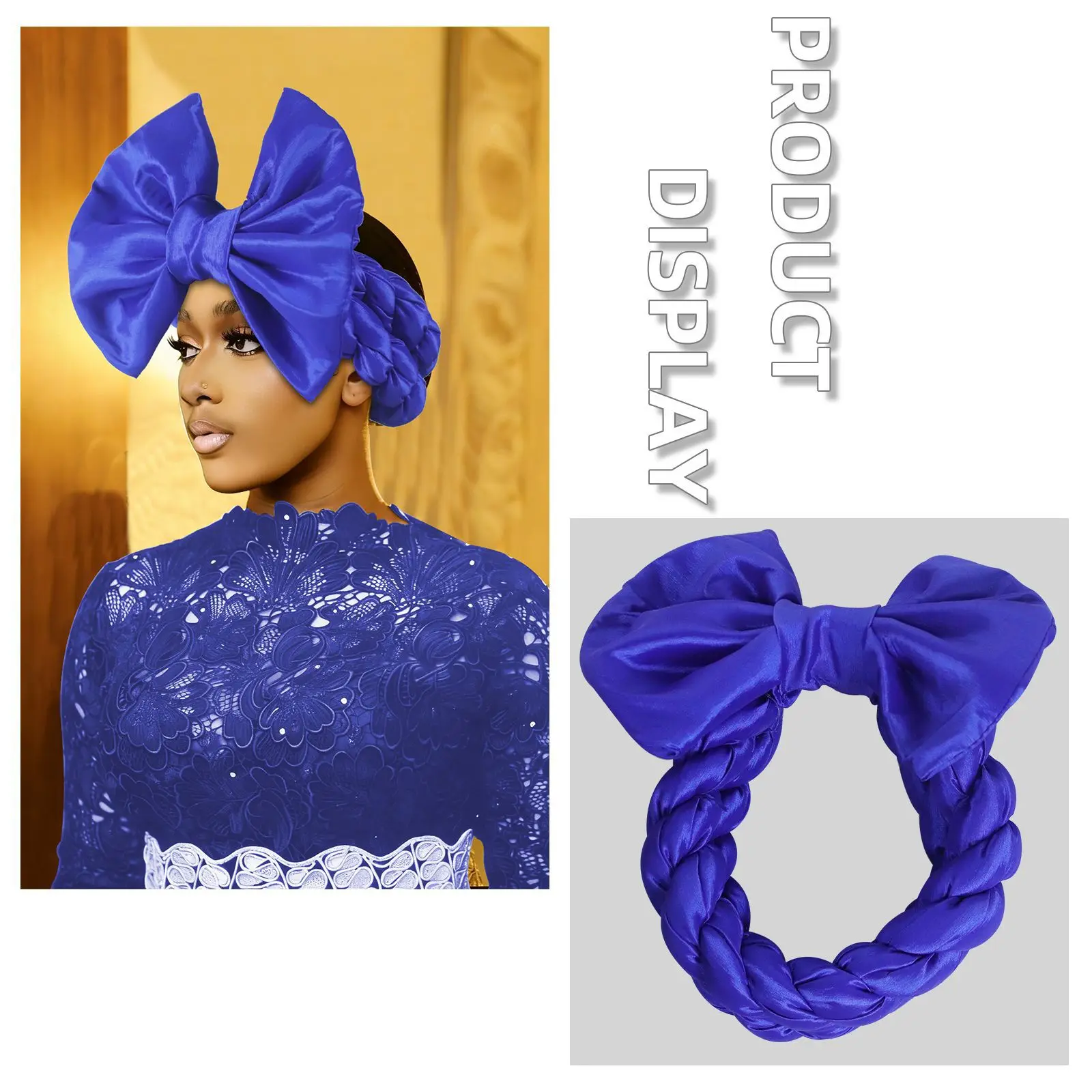 

Exaggerated Big Bowknot Braid Headband African Satin Turban Cap for Women Nigeria Wedding Party Headpiece Female Head Band Hat