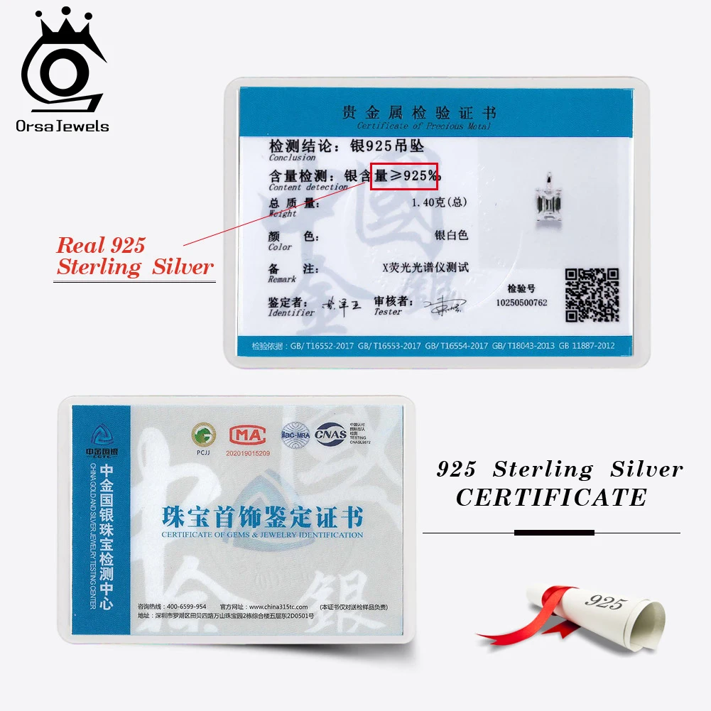 ORSA JEWELS Moissanite Diamand D Color 1ct 2ct 3ct 4ct Emerald Cut 925 Sterling Silver Pendant Necklace for Woman Jewelry SMON09