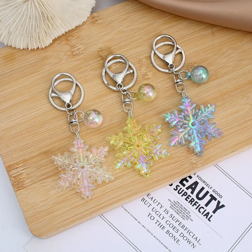 Snowflake Keychain Laser Colorful Pendant Snow Bag Hanging Transparent Acrylic Creative Funny Snowflake Keyring