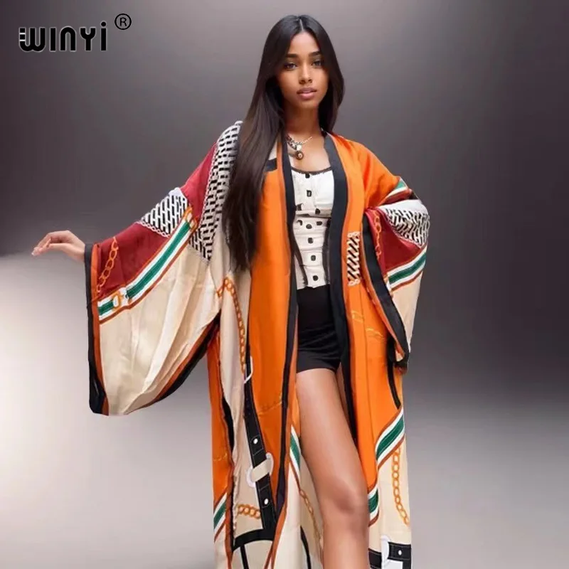 WINYI kimono Afrika pakaian pantai penutup cetak elegan Cardigan pakaian pantai untuk wanita pakaian renang mantel fashion abaya