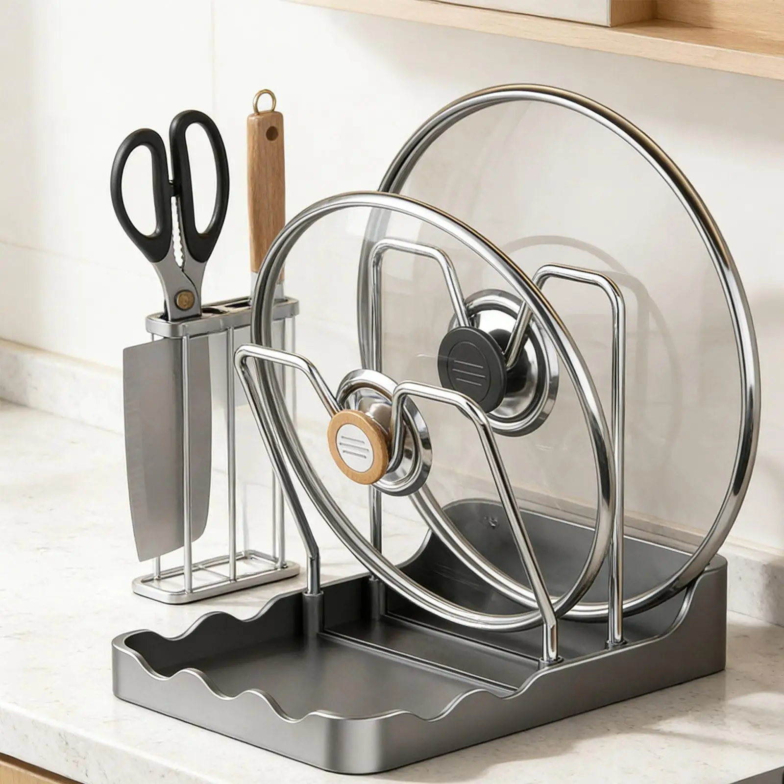 Pot Lid Holder Spoon Rest Easy to Clean Multifunctional Space Saving Practical Utensils Rack Lid Rack for Kitchen Counter