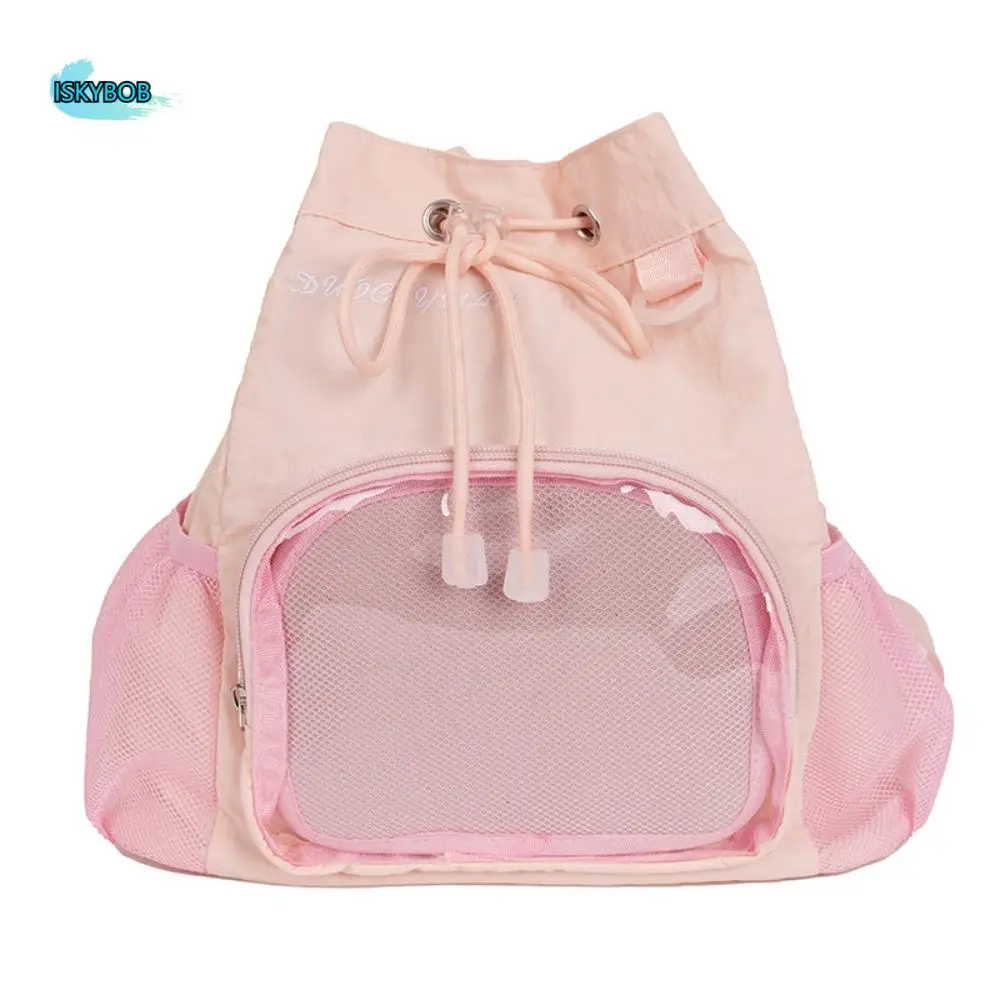

Transparent Nylon Drawstring Backpack Lightweight Badge Display Casual Ita Backpack Sweet Harajuku Y2k Schoolbag Outdoor