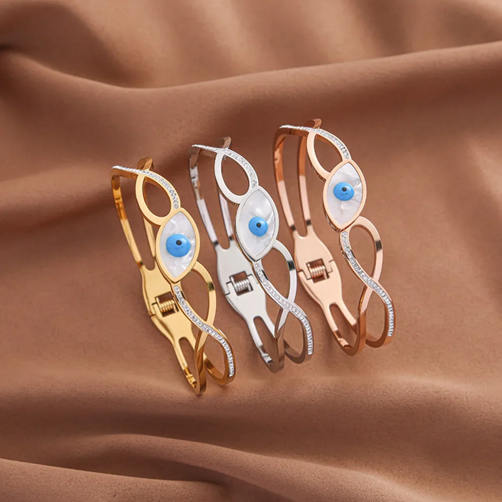 

new Stainless Steel Bracelet Women Men Devil Eye Bangles hollow Cross Gold Plated Wrist Jewelry Gift Accessories Waterproof