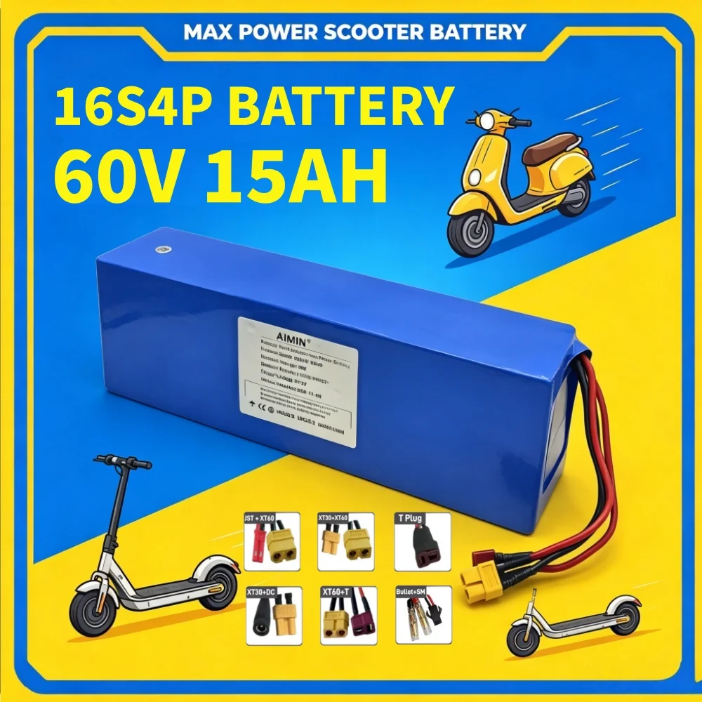 New 60V 15000mAh battery 18650 16S4P 2000W High performance and integrated BMS lithium-ion battery electric vehicle battery