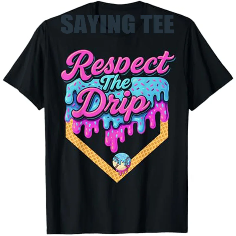 

Baseball Drip Boys Home Plate Ice Cream Respect The Drip T-Shirt Summer Fashion Short Sleeve Blouses Novelty Gift Street Y2k Top