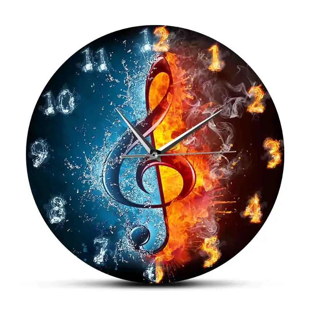 

Fire And Water Yin Yang Sign Wall Clock For Bedroom Balance Home Decor Treble Clef Music Note Silent Quartz Clock Spiritual Gift