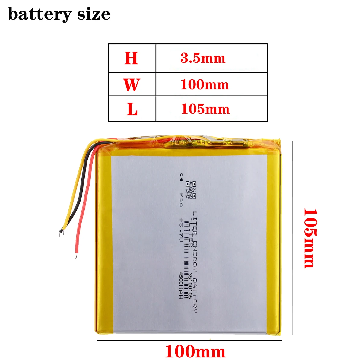 3 line  3.7V 35100105 4500MAH (polymer lithium ion battery) Li-ion battery for tablet pc Chuwi Hi9 Pro