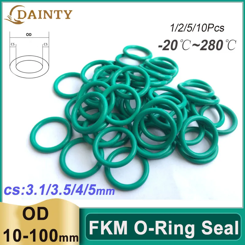 1/2/5/10Pcs CS 3.1/3.5/4/5mm OD 10mm~100mm FKM O-rings Green fluororubber Seal Gaskets O Ring