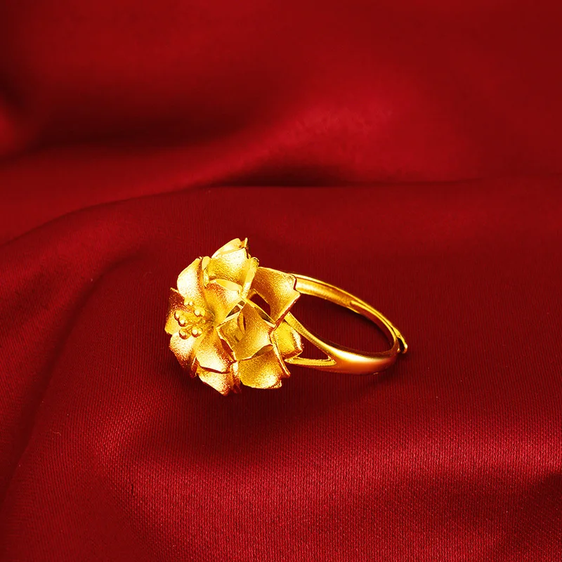 

AU999 Gold Petal Ring Womens Korean Fashion Pure Gold 24K Womens Flower Ring Jewelry Gift for Girlfriend