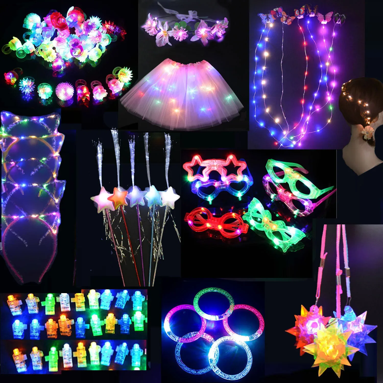 

Pack Light Up Toy Party Favor Birthday Gift LED Accessories Glow Flashing Ring Bracelets Glasses Bar New Year Wedding Festival