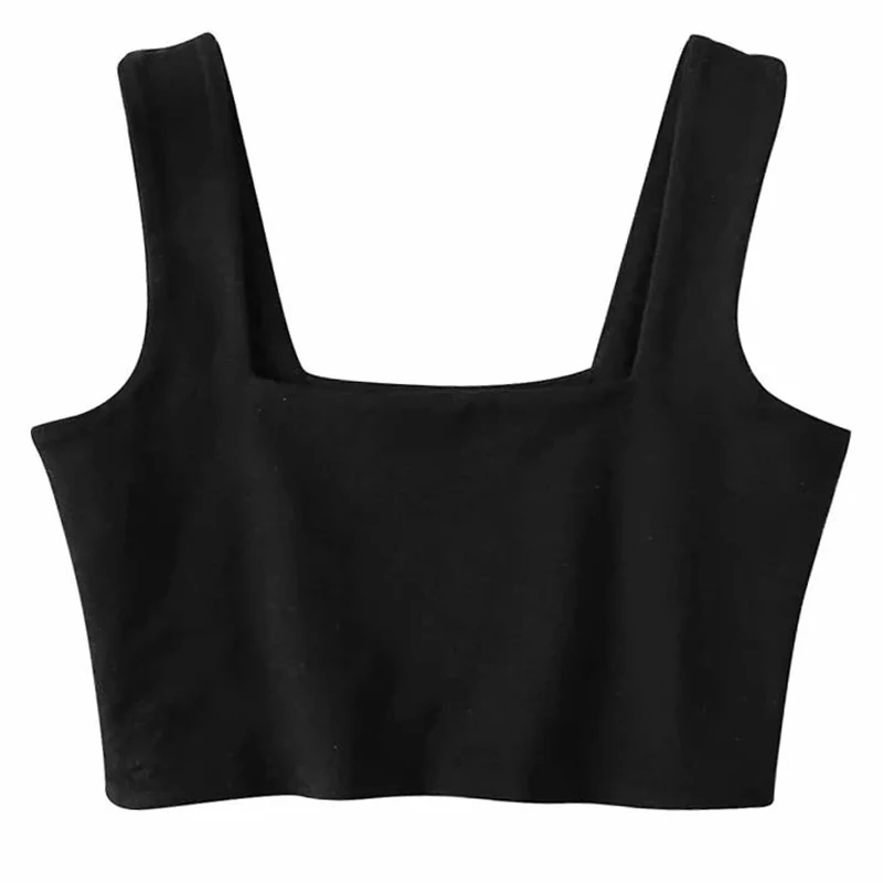 Women Square Neck Chunky Strap Top Fitted Crop Tank