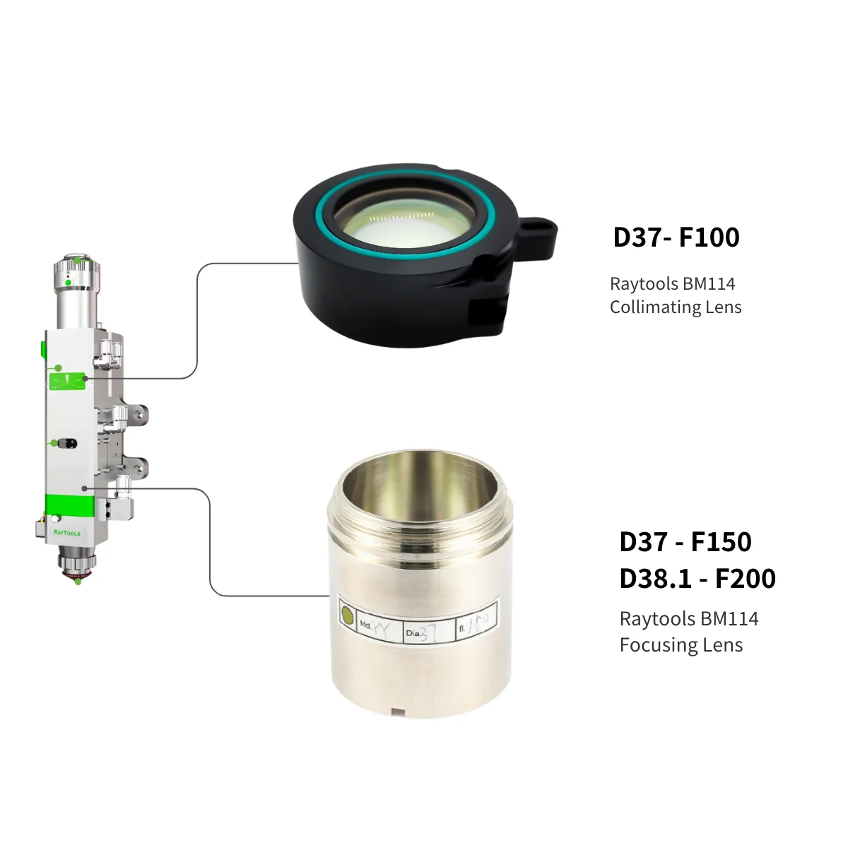 Raysoar D37 F150 D38.1 F200 Focusing Lens Collimating Lens Assembly 120A30700A for Raytools Laser Fiber Laser Head BM114