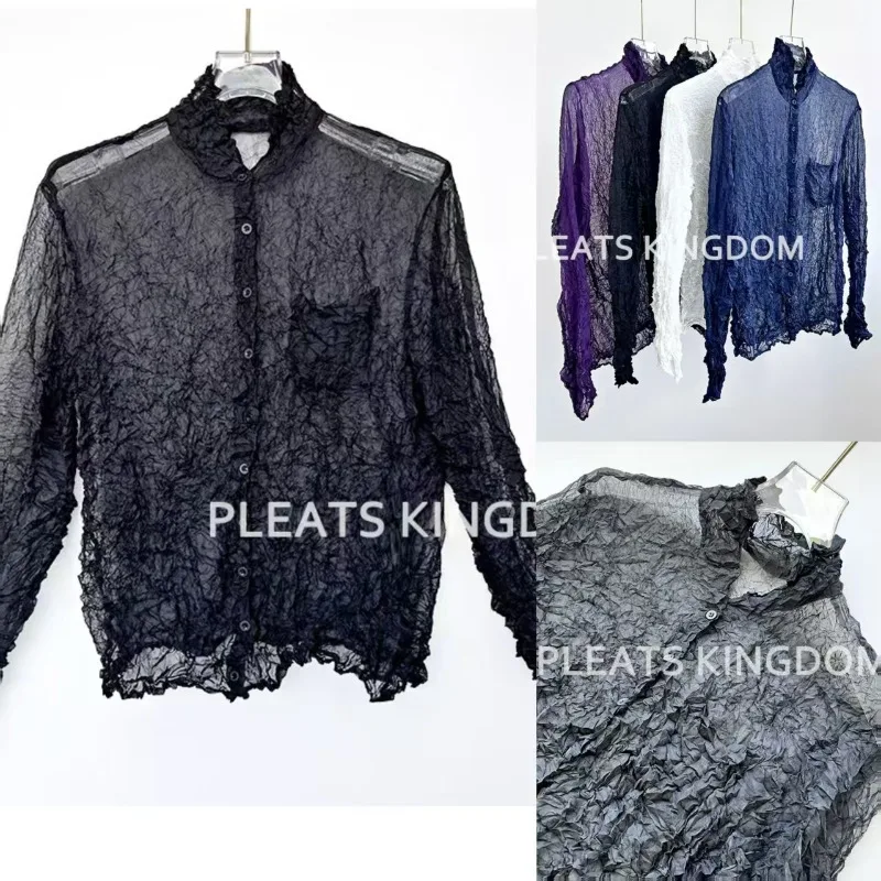 

Плиссированная куртка Miyake, осень 202, новая модная прозрачная куртка-кардиган Advanced Sense, универсальные повседневные женские топы со складками