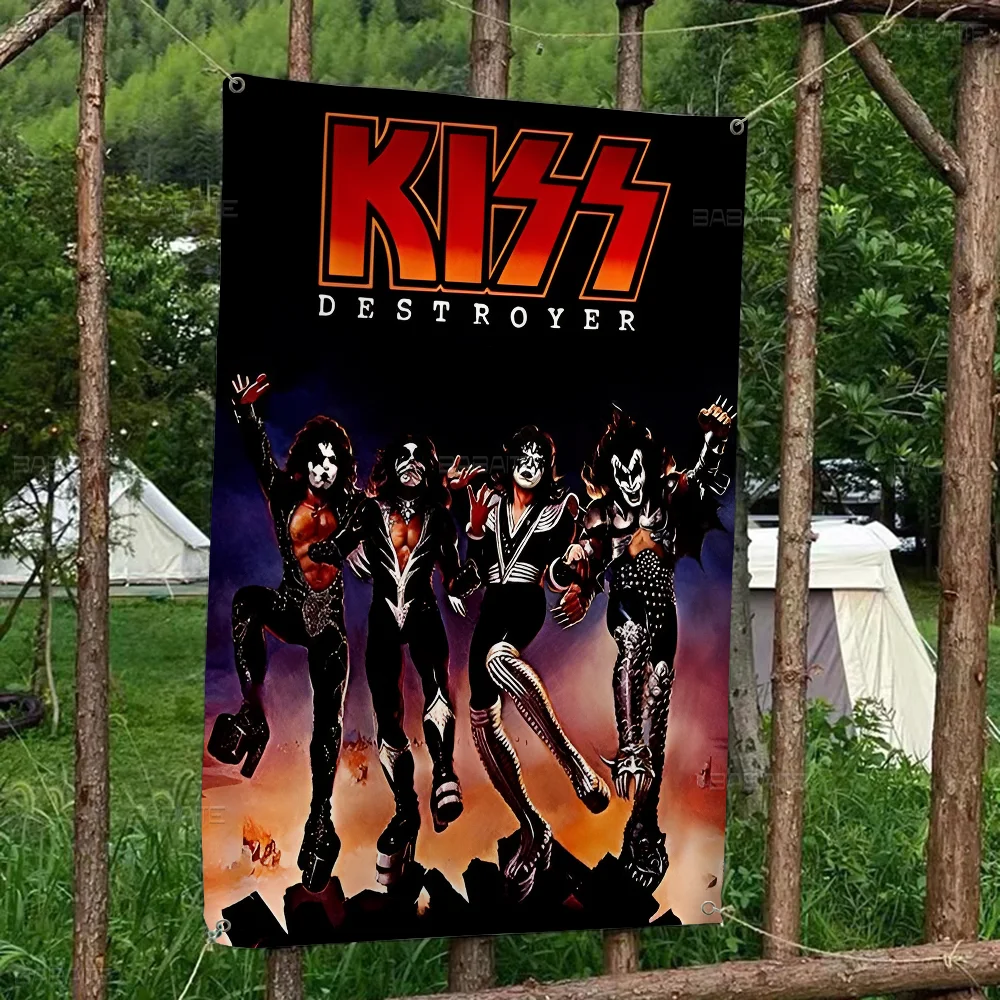 Vintage Heavy Metal Kiss Band Cartoon Flag Art Science Fiction Room Home Decor Wall Hanging Home Decor Banner