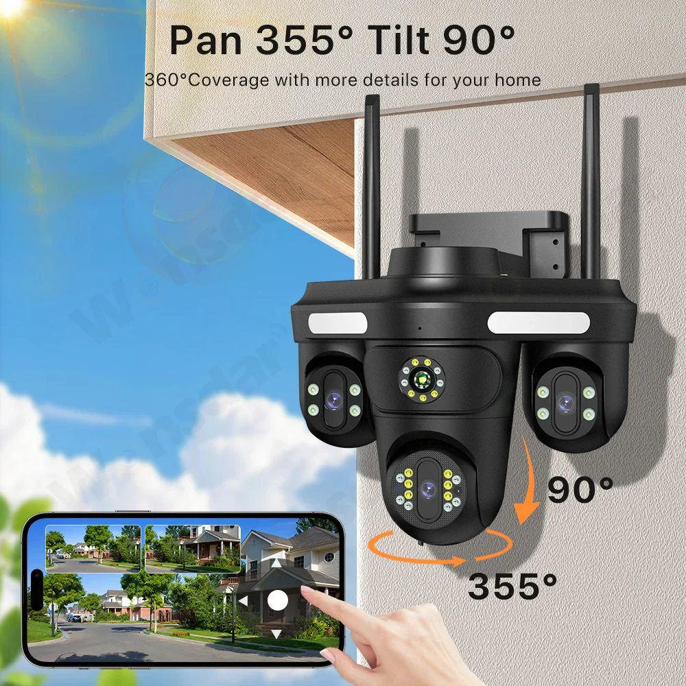 Outdoor 15MP HD Three Screen WIFI IP Camera Three Lens PTZ Camera Ai Human Detection CCTV Video Security Cam iCsee