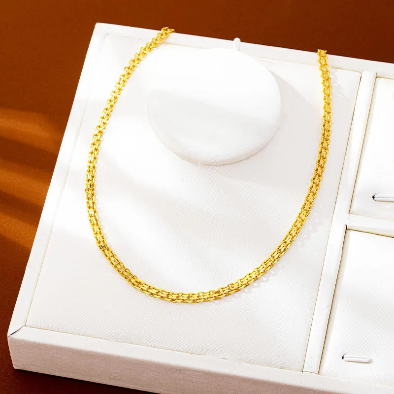 

Simple Cuban chain, 3-piece set, 24K/AU999 pure gold, sleek for women