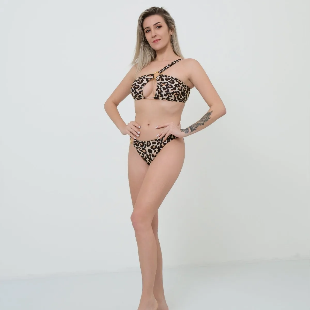 Fashion Single Shoulder Women Bikinis Set Female Shinning High Waist Swimsuit Swimwear Woman Leopard Print Beach Bathing Suit