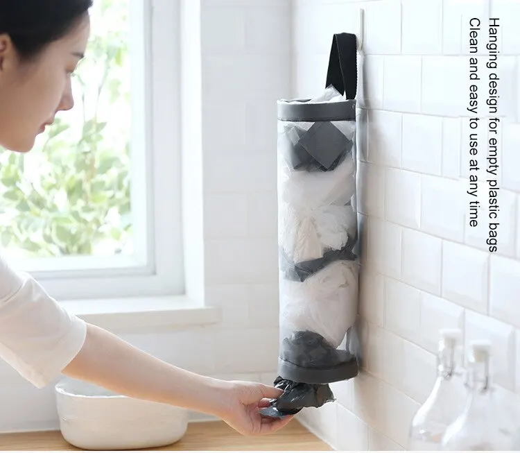 Garbage Bag Storage Kitchen Accessories Plastic Bags Dispenser Holder Organizing Hanging Reused Wall Mount Storage Sundries Bags