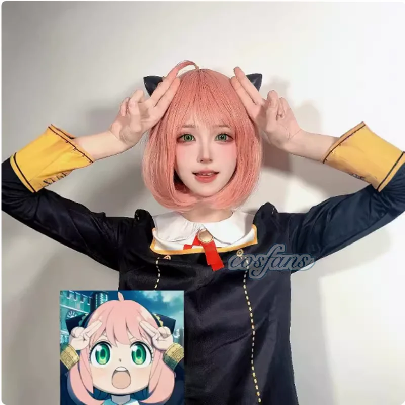 

Halloween X Familie Anya Cosplay Costume Kids Adults Black Dress Kawaii Girls Women Dress Pink Wig Party Role Play Outfits