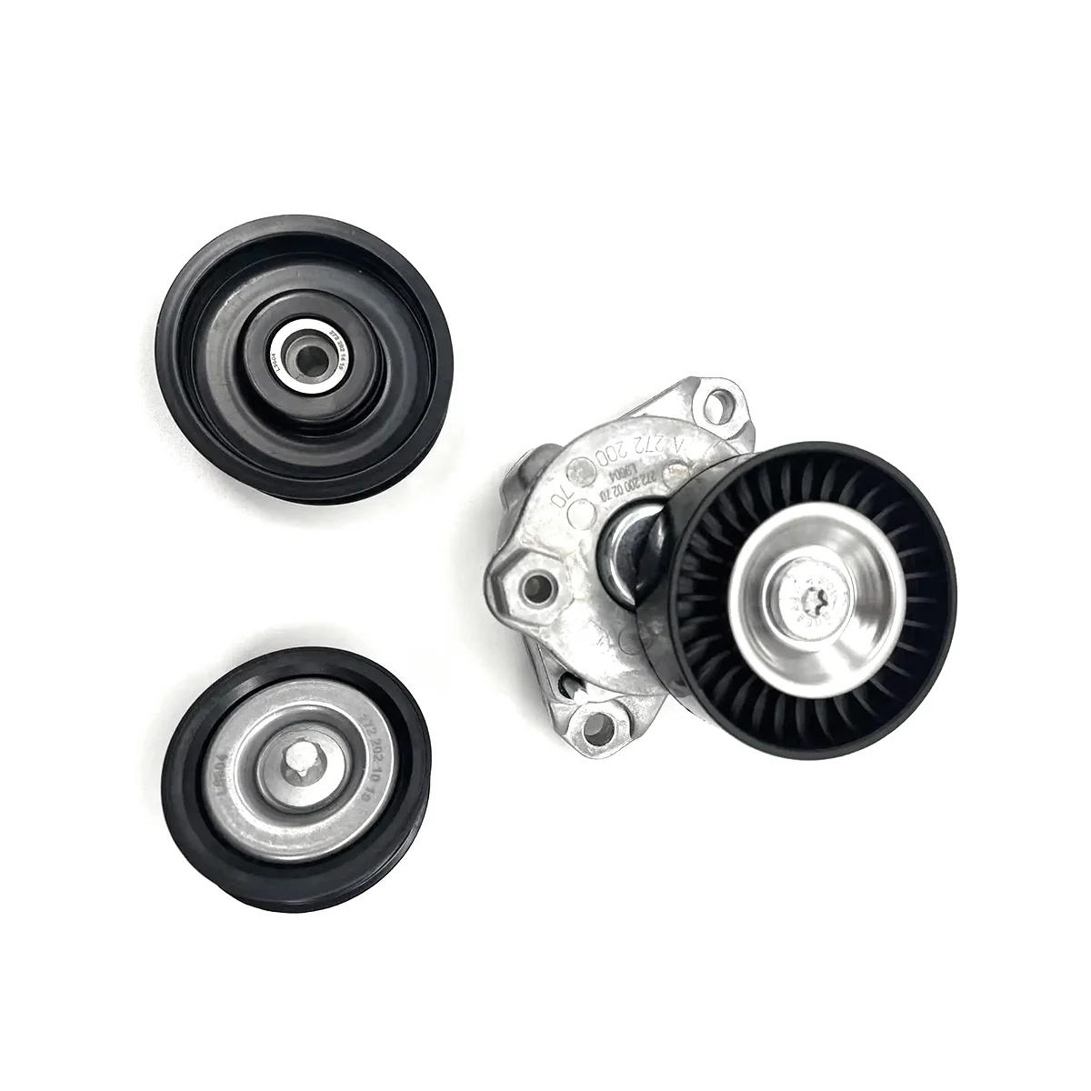 

For Benz M272 M273 Engine Drive Belt Tensioner embly & 2 Idler Wheels A2722000270 A2722021019 A2722021419