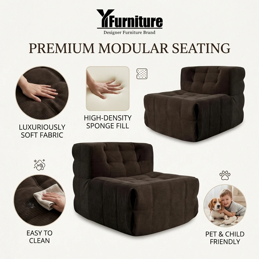Aesthetic Modern Modular Sectional Sofa Cozy Compressed Eco-Friendly Square Design for Apartment Villa Use Vacuum Sponge