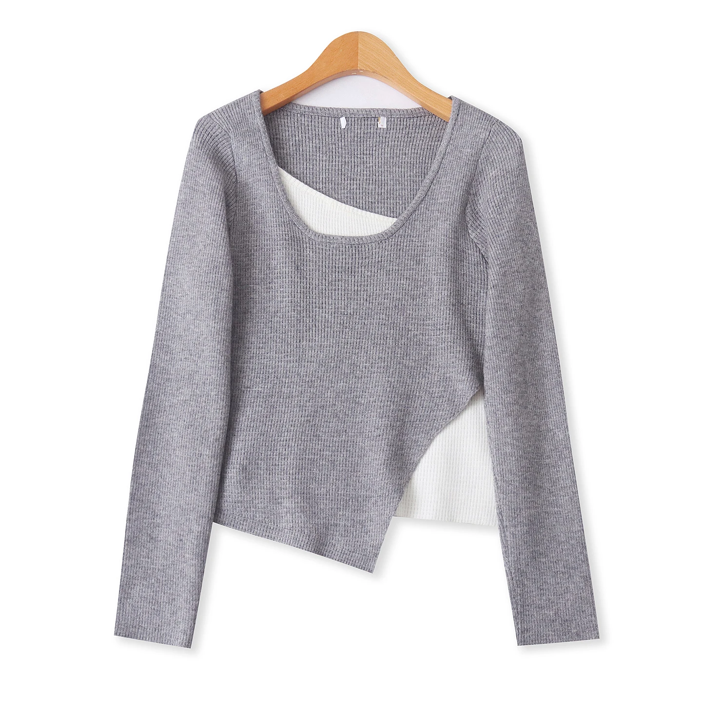 

Faionable круглый свитер Ne Long Sve, мягкий цвет, дизайн Blo, искусственный двухсекционный трикотаж, весна-осень, новый женский кл...