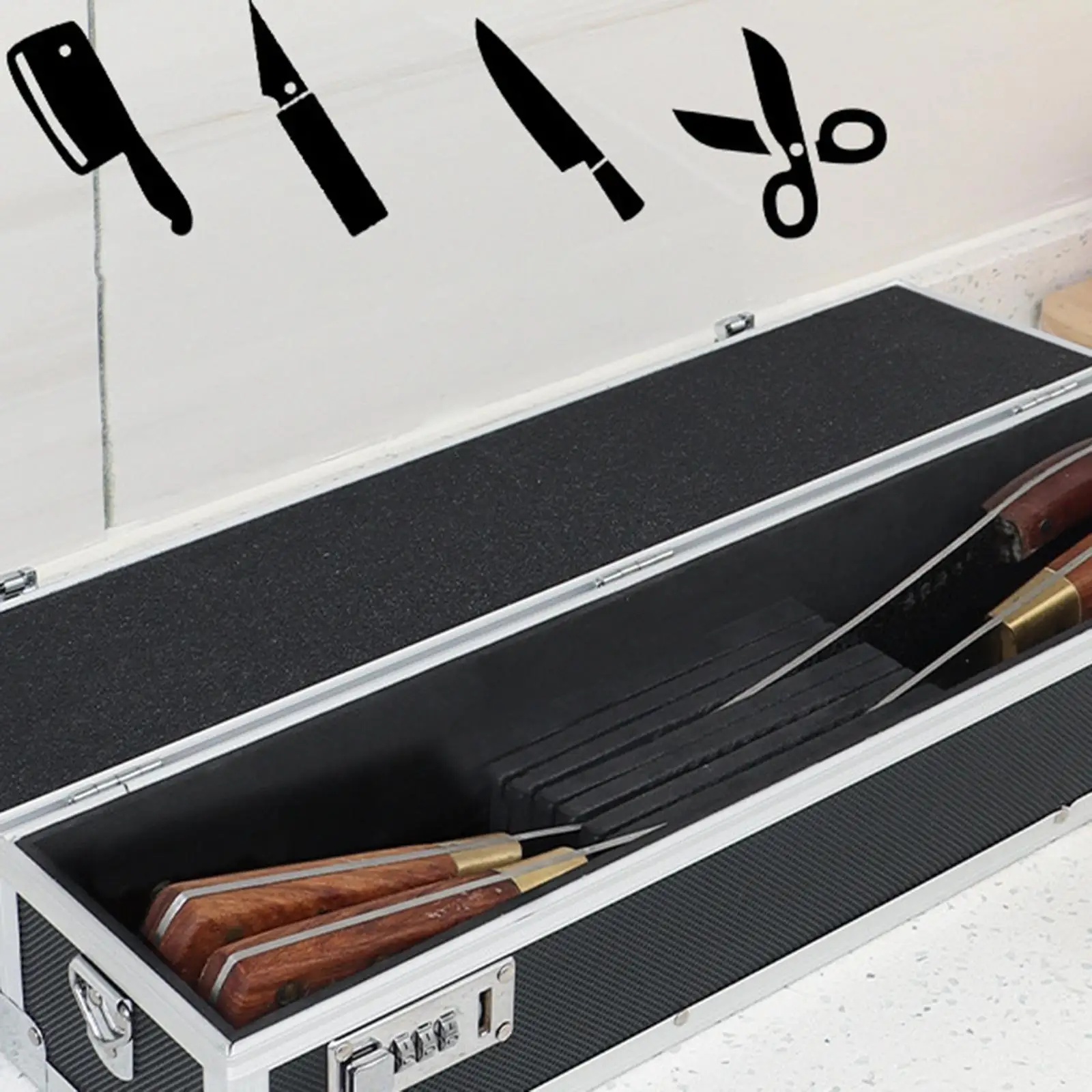 Knife Storage Box Carrying Case 50x12x12cm/20x4.7x4.7inch with Password Lock