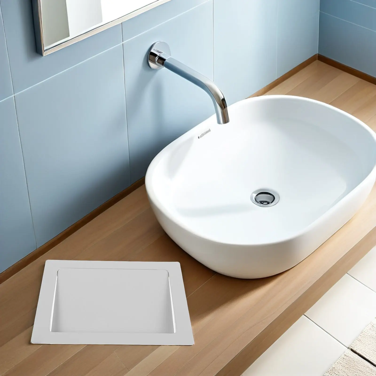 

Stainless Steel Rectangular Recessed Countertop Trash Bin Lid Built-in Garbage Can Cover Side Open Swing Lid Kitchen Bathroom