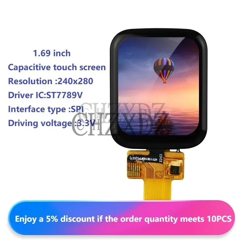 

1.69 Inch 240x280 Full Viewing Angle IPS TFT LCD Capacitive Touch Screen 4Line SPI Interface ST7789V Driver Smart Watches Screen