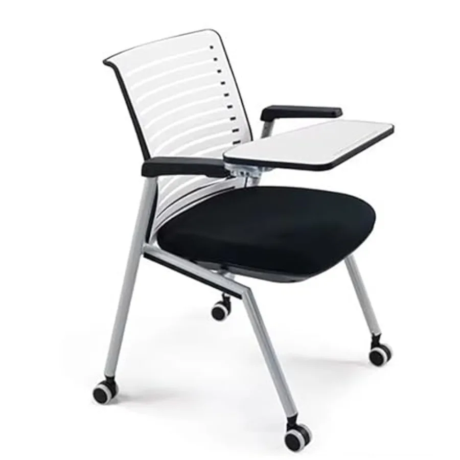 

Set of 2 Folding Office Chairs with Armrests and Rollable Table Portable Reception Chairs for Office School Waiting Room Comfor