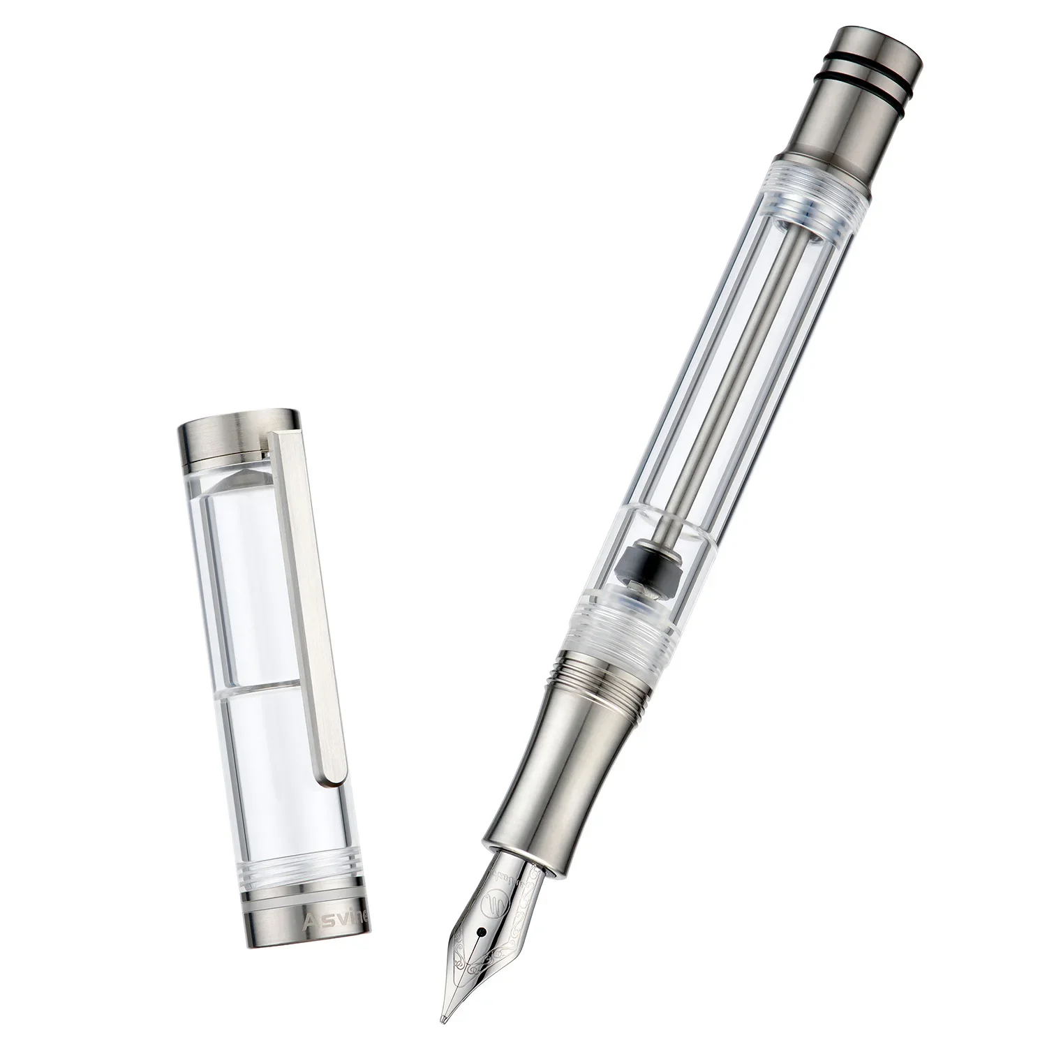 Asvine V200 Titanium Alloy Vacuum Piston Filling Fountain Pen EF/F/M Bock Ink Clear Transparent Acrylic Pens for Writing