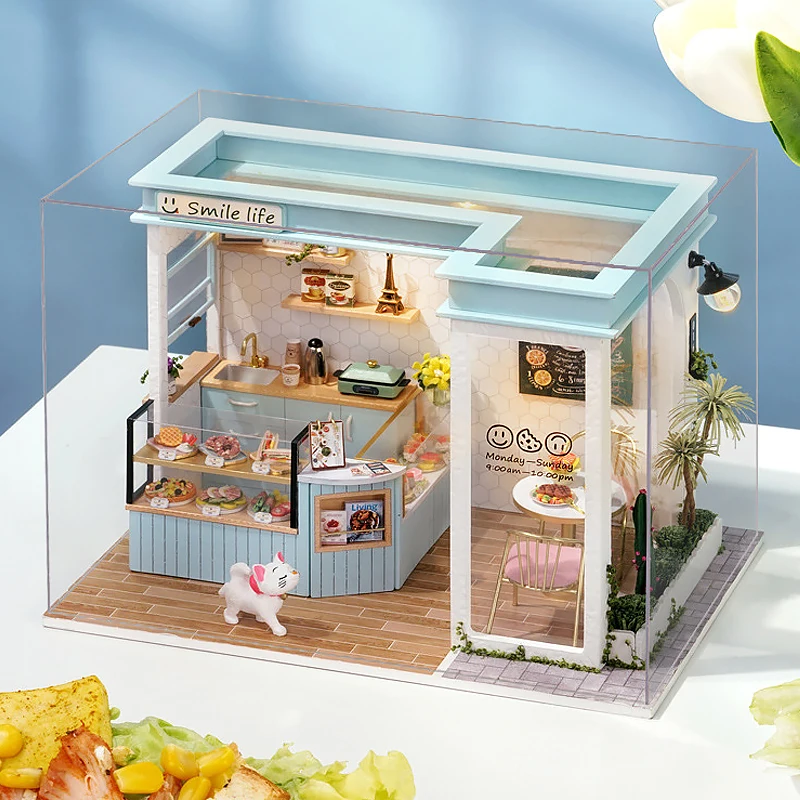 Wooden Miniature Doll House Handmade 3D Puzzle Assembly Building Dollhouse Kits Small House With Furniture Toys For Kids Gifts