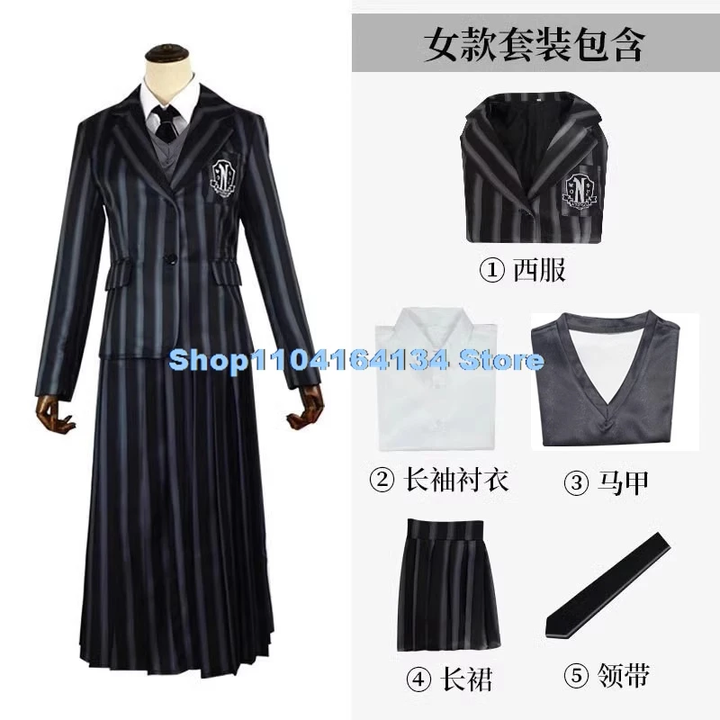 Wednesday Addams Cosplay Costume Girls Black Gothic Dress Elegant Chiffon Prom Gown Girl Outfits Halloween Carnival Party Child