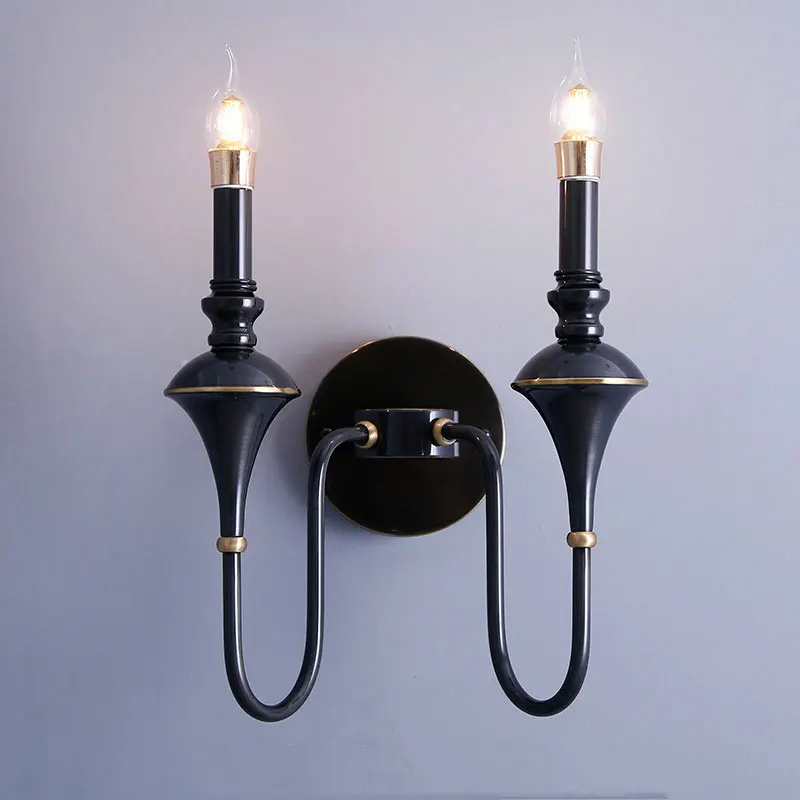 American Rural Wall Lamp Bedroom Bedside Lighting Mirror Front Lamp Simple Living Room Villa Corridor Double Headed Wall Light