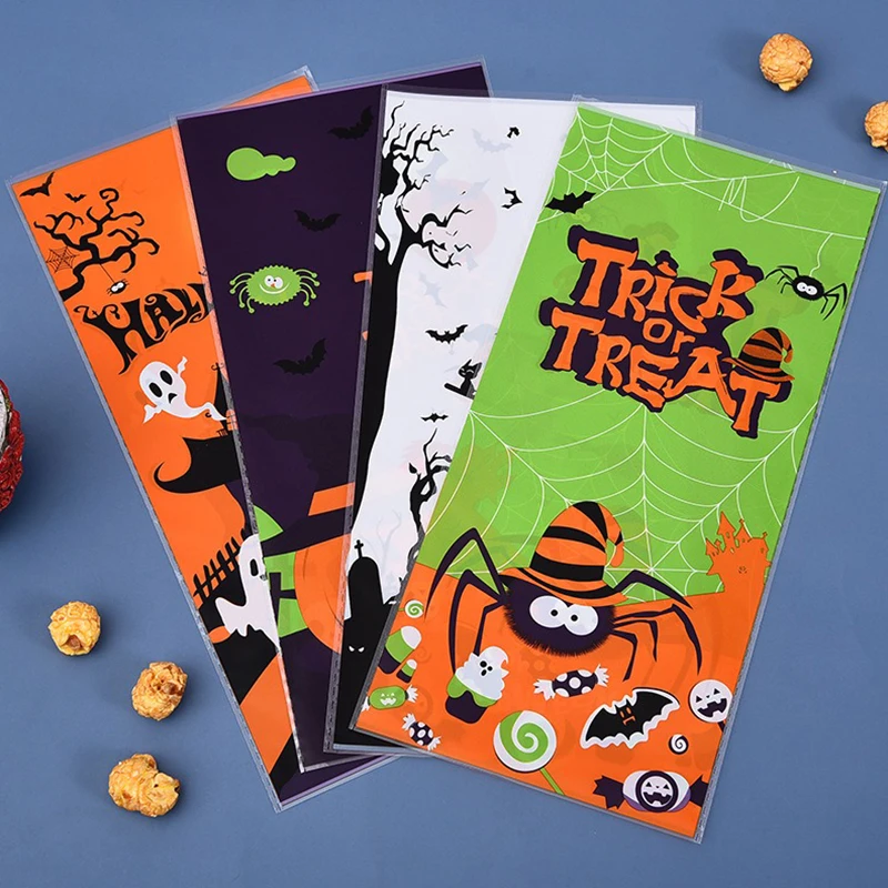50/100PCS Halloween Trick or Treat Bags with Twist Ties 4 Style Mix Party Favor Packaging for Surprise Gifts Event Giveaways ZYF
