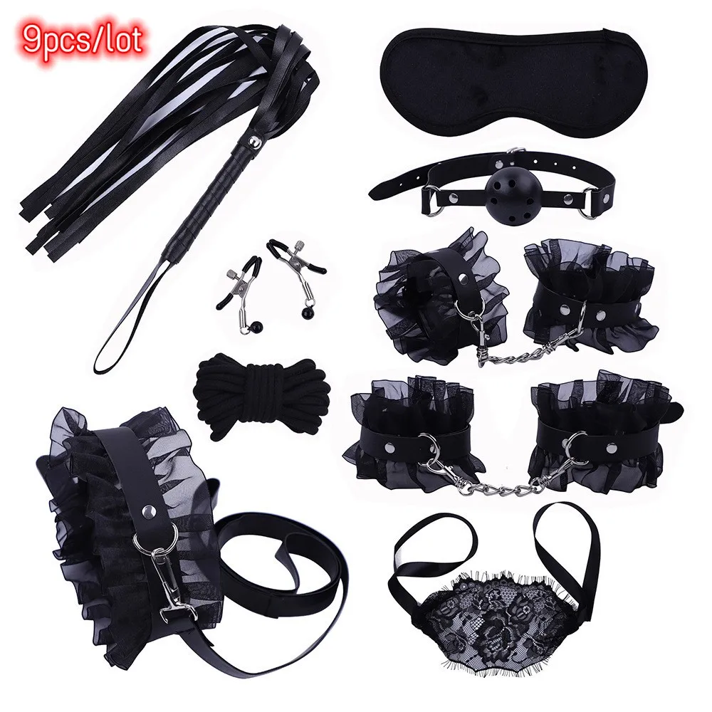 

VaHppy Ladylike Lace Eye Mask Collar Handcuffs Ankle Cuffs SM BDSM Sex Toys Self Bondage Sex Furniture Gag Whip Nipple Clamps