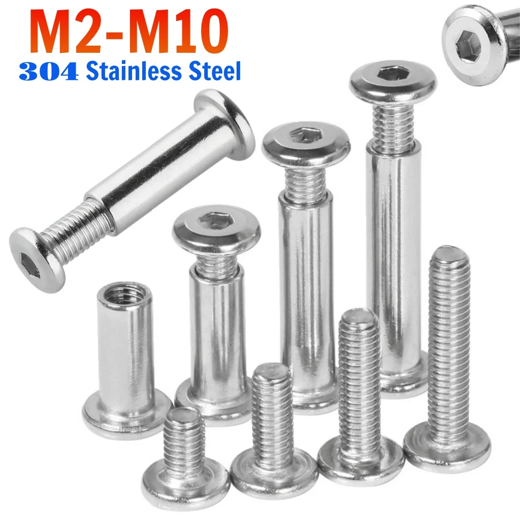 Large Flat Hex Socket Rivet 304 Stainless Steel Connector Insert Joint Sleeve Cap Nut Set Furniture Nut M2m3m4m5m6m8m10