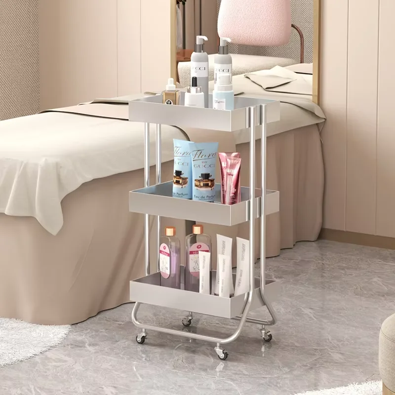 Modisches Design, mehrschichtiger Eisen-Aufbewahrungs-Werkzeugwagen für Nagelkunst, Friseursalon, leichter, luxuriöser mobiler Wagen für den Einsatz im Spa