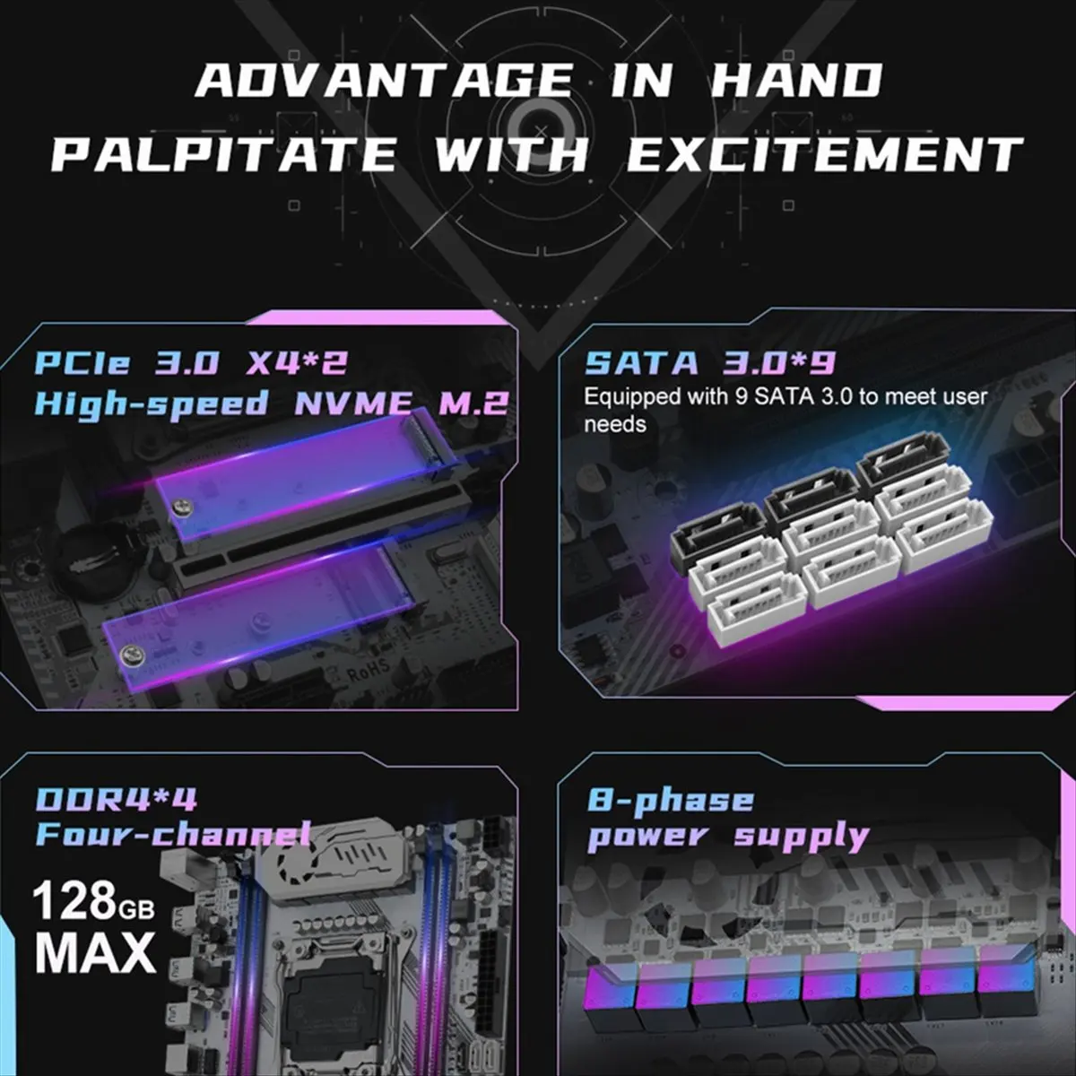 popop X99 K9 Motherboard LGA2011-3 VRM Fan Cooling With 213316G Memory Module Supports Xeon E5 V3/V4 series/Core 17 series CPU