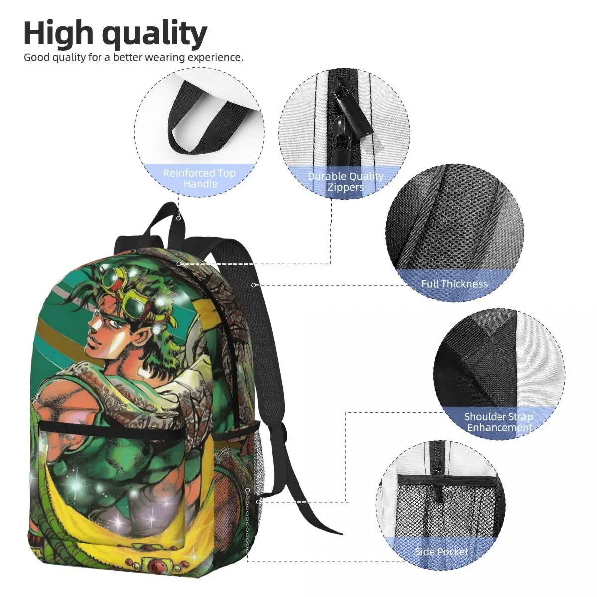 Jojo Bizarre Adventure Joseph Joestar Anime Backpack Daypack Large Capacity BookBag School Bag Shoulder Bags for Men Women